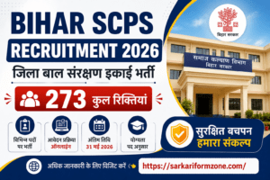 Bihar SCPS Recruitment 2026 featured image showing 273 vacancies for Jila Bal Sanrakshan Ikai Bharti with online application details and last date 31 May 2026.