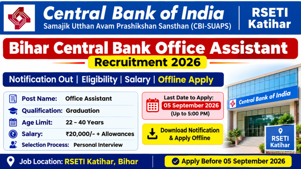 Bihar Central Bank Office Assistant Recruitment 2026